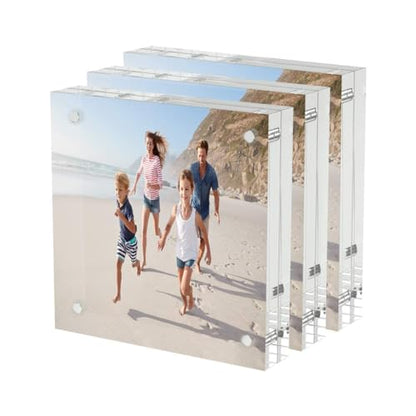 AITEE 4x4 Acrylic Picture Frames 3 Pack, 20% Thicker Block, Clear Picture Frames Freestanding Double Sided Magnetic Acrylic Lucite Frameless Transparent Square Frame Gift for Desktop Display - size: 4x4