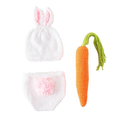 Jastore Baby Photography Props Newborn Boy Girl Photo Shoot Outfits Crochet Costume Infant Knitted Hat Sets - color: Rabbit
