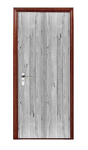 A.Monamour 3D Door Stickers for Interior Doors White Grey Wooden Rustic Background Wood Grain Texture Vinyl Waterproof Self Adhesive Door Mural Decals for Bedroom Office Bathroom 95x215cm - color: 1, size: 37.4 x 84.64 inches