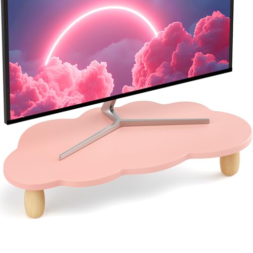 AFOOYO Monitor Stand Riser,Cloud Shape Wood Computer Monitor Stand, 16.5IN Monitor Stand Riser, Multi-Purpose Desktop Organizer Riser for Computer,Laptop,Printer,TV,Pink - color: Pink, size: Cloud