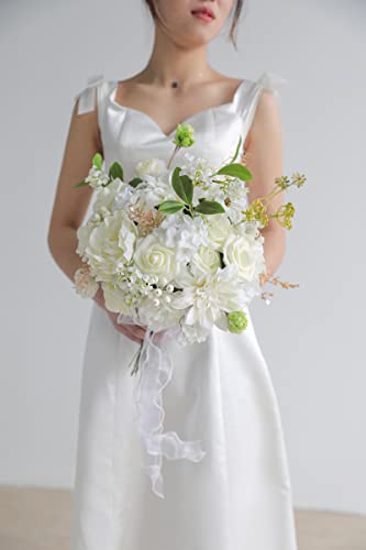 rongflower Artificial Flowers Combo Box Set Gradient Color Flower Leaf with Stems for DIY Wedding Bouquets Centerpieces Baby Shower Party Home Decor (White) - color: White