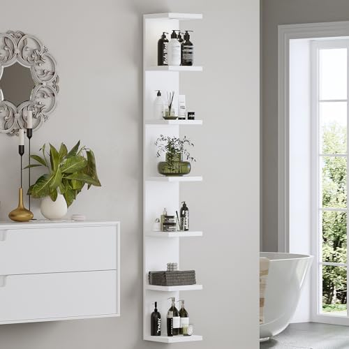 LitaEther Versatile 7 Tier Wall Shelf Unit,White Lack Wall Shelf,Display Floating Shelf with LED Remote Control Light - color: White, size: 7 Tier