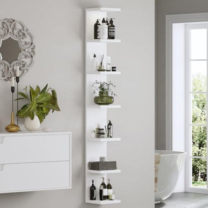 LitaEther Versatile 7 Tier Wall Shelf Unit,White Lack Wall Shelf,Display Floating Shelf with LED Remote Control Light - color: White, size: 7 Tier