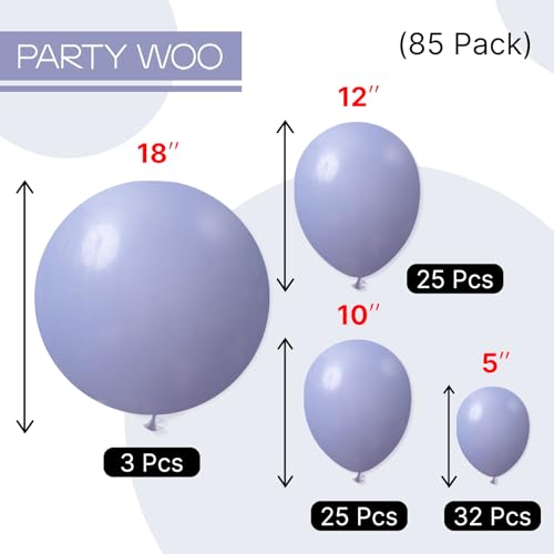 PartyWoo Dusty Blue Balloons 85pcs Different Sizes Pack of 18 12 10 5 Inch Boho Dusty Purple Muted Lavender Balloon Arch Kit for Baby Shower Anniversary Graduation Birthday Party Decorations Blue-F16 - color: Blue-f16