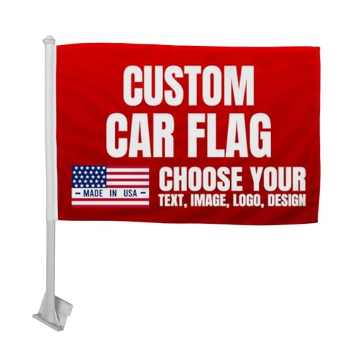 Custom Car Flag by BCB Print - Personalized Flag with Your Photo, Text or Logo | Durable, Fade-Resistant, Weatherproof Window Flag for Cars, Parades, Sports & Outdoor Events - 12x17 inch - color: Car Flag