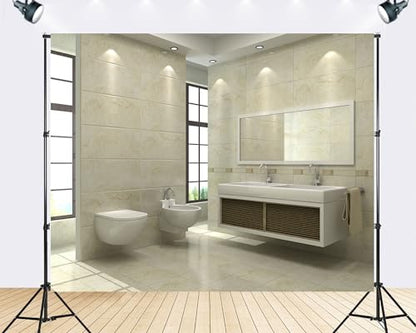 Trykid 15x10ft Modern Beige Bathroom Backdrop Bright Interior Photography Clean Home Space Background Tapestry Lifestyle Shoot Party Photo Studio Prop Fabric Backdrop - size: 15x10ft
