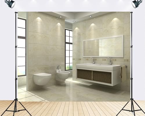 Trykid 20x10ft Modern Beige Bathroom Backdrop Bright Interior Photography Clean Home Space Background Tapestry Lifestyle Shoot Party Photo Studio Prop Fabric Backdrop - size: 20x10ft
