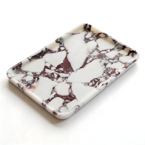 Rectangular Marble Vanity Tray, White and Purple Decorative Stone Tray for Jewelry, Perfume, Keys, Candles, Bathroom Counter, Dresser, Nightstand and Coffee Table Decor - color: White and Purple Rectangle
