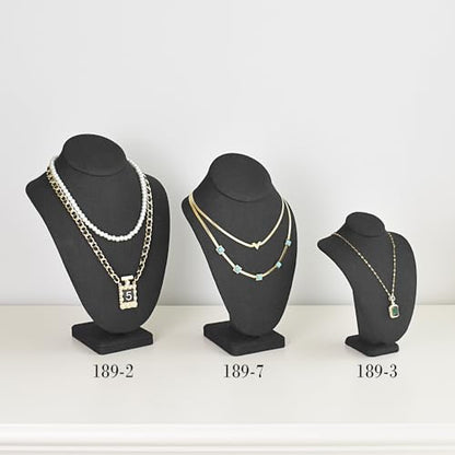MOOCA 2 Pcs Set Small Linen Covered Wood Jewelry Display Necklace Chain Jewelry Bust Display Holder Stand, Necklaces Mannequin, 7 1/4" Height, Black Linen - color: 4) Black Linen, 2 pieces