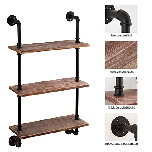 ROGMARS 3-Tier Real Pine Wood Floating Shelf, 20x7.87x41.3in, Industrial Retro Style, Bathroom Wall Shelves, Kitchen Shelves - color: Rustic Brown, size: 20 Inch 3 Tier