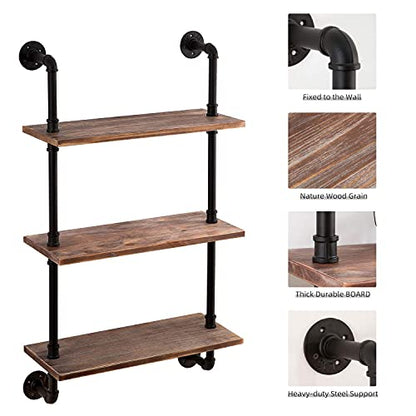 ROGMARS 3-Tier Real Pine Wood Floating Shelf, 20x7.87x41.3in, Industrial Retro Style, Bathroom Wall Shelves, Kitchen Shelves - color: Rustic Brown, size: 20 Inch 3 Tier