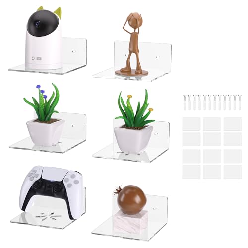 Acrylic Wall Shelves,Clear 6 inch Floating Shelves for Display,Echo,Cameras,Speaker,Router Wall Mounted Transparent Small Invisible Shelves with Adhesive Bedroom Bathroom Living Room - color: Clear, size: 6 Inch -6Pack