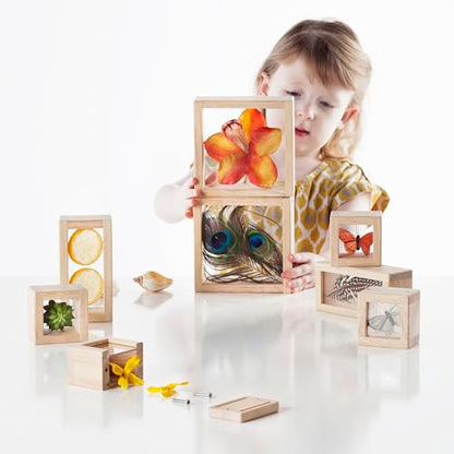Guidecraft Treasure Blocks - Clear: Smooth Wooden Observation Stacking Blocks with Transparent Windows, Educational Toy for Kids - style: Clear