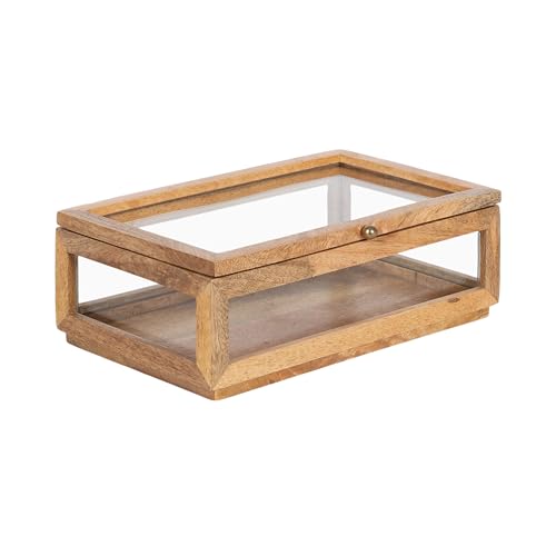 Kate and Laurel Curiel Decorative Glass Box for Tabletop Storage, 10 x 6 x 4, Clear Glass and Natural Wood, Modern Jewelry Box for Use as Bathroom Vanity Organization or Entryway Table Decor