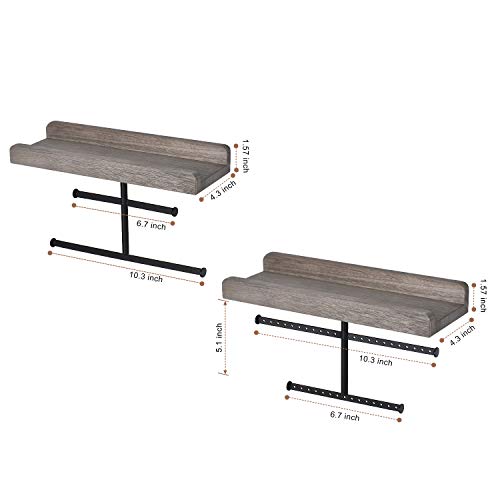 Keebofly Hanging Wall Mounted Jewelry Organizer with Rustic Wood Jewelry Holder Display for Necklaces Bracelet Earrings Ring Set of 2 Weathered Grey,[Patented] - color: Weathered Grey