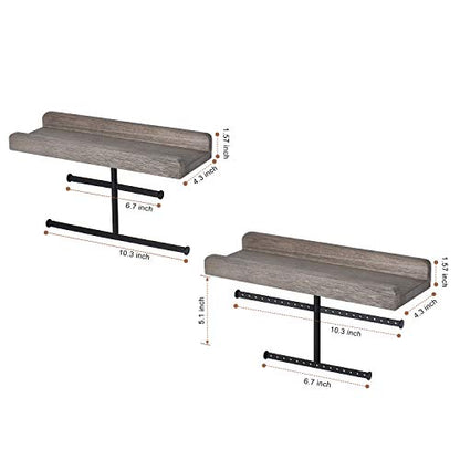 Keebofly Hanging Wall Mounted Jewelry Organizer with Rustic Wood Jewelry Holder Display for Necklaces Bracelet Earrings Ring Set of 2 Weathered Grey,[Patented] - color: Weathered Grey