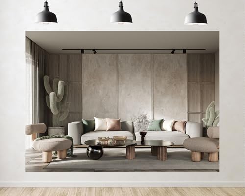 Trykid 7x5ft Modern Living Room Photography Backdrop Neutral Beige and Wood Tones Interior HD Photo Background for Product Video YouTube Party Decoration Photo Booth Prop Fabric - size: 7x5ft