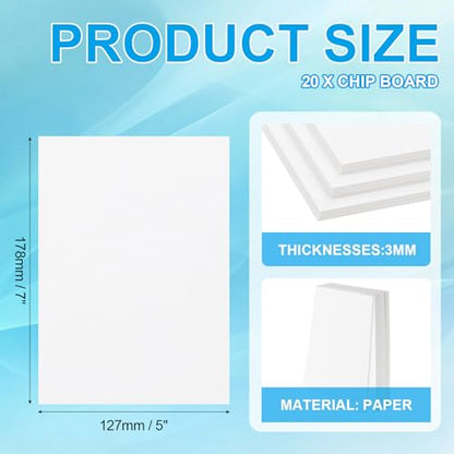 PATIKIL 7x5x0.12" Chipboard Sheets, 20Pcs 120PT Thick Book Board Binders Board Sturdy Bookbinding Supplies for Book Binding Cover, White - color: White, size: 7x5x0.12"