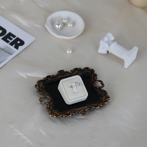 Funly mee Antique Trinket Dish Vintage Jewelry Tray, Ring Holder (Black & Gold, S) - color: Black & Gold, size: Small