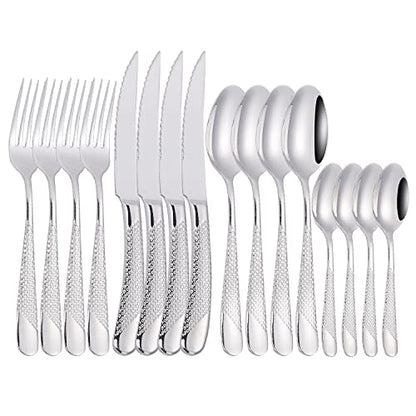 16 Piece Silverware Set,Stainless Steel Flatware Set Spoon and Fork Set for 4,Kitchen Utensil Cutlery Set Mirror Finish Dishwasher Safe Gift Package (silver) - color: Silver