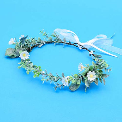Greenery Leaf Crown Rustic Wedding Headpiece Bridal Headband Photo Prop - color: Daisy White