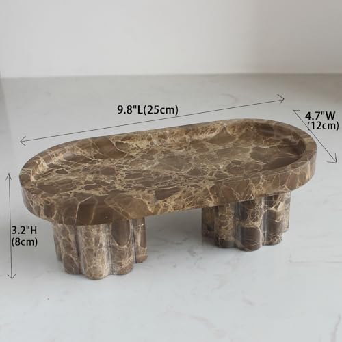 Natural Travertine Marble Oval Tray with 2 Legs, 10" Vanity Decorative Tray for Countertop Organizer, Catchall Tray for Perfume, Candles, Jewelry Dish - color: Brown Emperador Marble