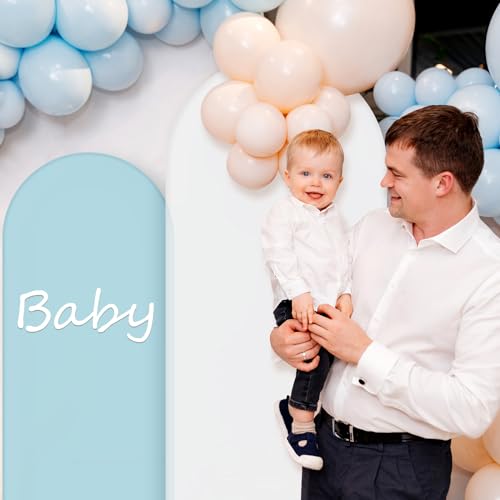 SmoothNovelty Set of 3 Wedding Arch Cover 4ft/5ft /6ft Spandex Fitted Wedding Arch Stand Covers 2 Sided Round Top Backdrop for Birthday Party Baby Shower Ceremony Banquet(Lake Blue, White, Sky Blue) - color: Lake Blue, White, Sky Blue