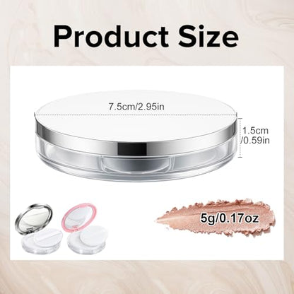 Tokusatsu 2-Pack Refillable Loose Powder Container with Puff & Mirror - 0.17 oz Travel Portable Empty Makeup Compact with Mesh for Women Girls (Pink, Silver) - color: Pink, Silver