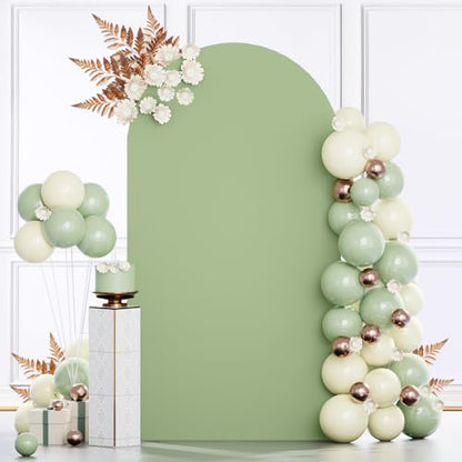 MODFUNS 7.2ft Arch Cover Sage Green Spandex Arch Backdrop Cover Fitted Arch Covers Stretchy Backdrop 2-Sided Arch Stand Covers Chiara Wall Covering for Wedding Party Prom Banquet Reception - color: Sage Green, size: 4 FT x 7.2 FT