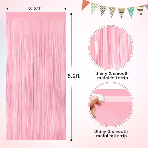 Pastel Pink Metallic Tinsel Foil Fringe Curtains, 2 Pack 3.3x8.3 Feet Tinsel Backdrop for Birthday Wedding Easter Christmas, Pink Fringe Backdrop Foil Curtain for Valentines Day Decorations - color: Pastel Pink, size: 2 Pack