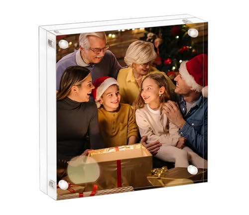 AMEITECH Acrylic Picture Frame 6x6, Clear Double Sided Frameless Photo Frame with Magnetic, Free Standing Desktop Acrylic Frame Display, Lucite Frame with Gift Box Package - 1 Pack - size: 6 x 6 inch