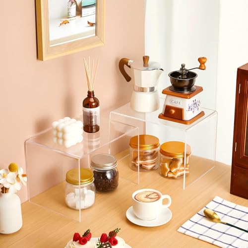 RattanView 2 Pcs 7 x 10 x 7 Inch Large Acrylic Risers Display Stands 5 mm Thick Acrylic Shelf Riser Showcase for Collectibles Jewelry Cupcakes Food Figures Perfume Cabinet (Clear) - color: Clear, size: 7 x 10.5 x 7 Inch, 5 mm