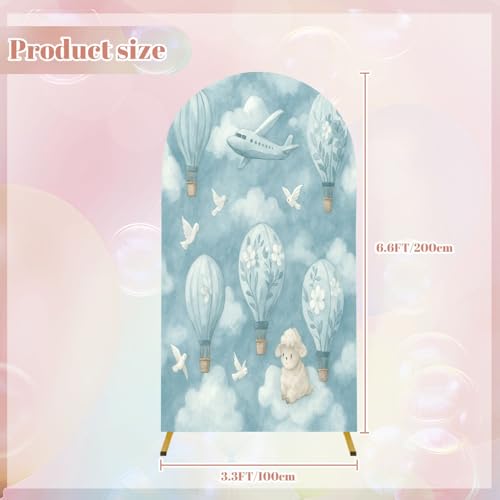Wedding Arch Backdrop Cover 6.6FT Hot Air Balloon Cartoon Animal Blue Sky Cloud Airplane Birds Balloons Spandex Fitted Arch Cover Round Top Stands Cover for Birthday Party Ceremony Banquet Decoration - color: Color20, size: 6.6x3 FT