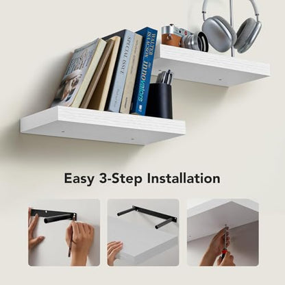 AMADA HOMEFURNISHING Floating Shelves Wall Mounted, 15 x 7 Inch Wall Shelves for Bathroom, Bedroom, Living Room, White Shelves Set of 2 - color: White, size: 15 inches
