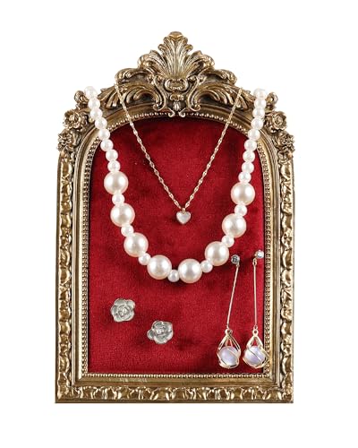 Wonderjune Jewelry Display Stand Vintage Necklace Organizer Ring Holder Earring Tray Resin Jewelry Photography Props Frame with Velvet Backing for Gifts - color: Red, size: 7.4 x 4.5 Inches, style: Elegant