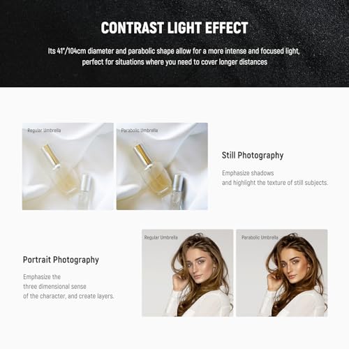 NEEWER 41"/104cm Parabolic Reflective Umbrella Photography with White Inner, Soft Lighting with Diffuser Cover, Bag, Quick Fold for Camera Photo Studio Video Light Shooting Monolight Flash, NS1U - color: White, size: 41"