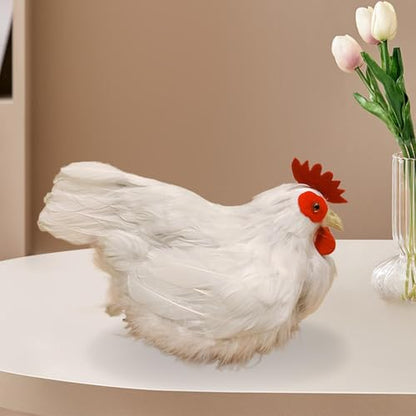 7.09" Realistic Hen Model Garden Statue, Chicken Simulation Model Lifelike Figurine Teaching Props, Rustic White Hen Sculpture for Landscape Yard Patio Porch Home Decor