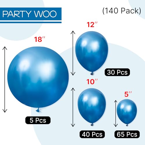 PartyWoo Metallic Blue Balloons 140pcs Different Sizes of 18 12 10 5 Inch Chrome Blue Latex Balloons for Graduation Wedding Baby Shower Wedding Bachelorette Birthday Party Decorations Blue-G106 - color: Blue-g106