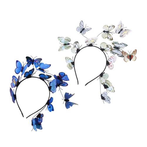 2 Pieces Bridal Butterfly Headbands for Women, Solid Color Hairbands in Blue and Neutral, Wedding Photo Props and Creative Hair Accessories for Brides