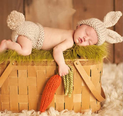 Newborn Baby Bunny Rabbit Crochet Knitted Photography Props Newborn Baby Outfits Diaper Costume - color: Beige B