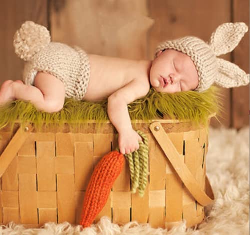 Newborn Baby Bunny Rabbit Crochet Knitted Photography Props Newborn Baby Outfits Diaper Costume - color: Beige B