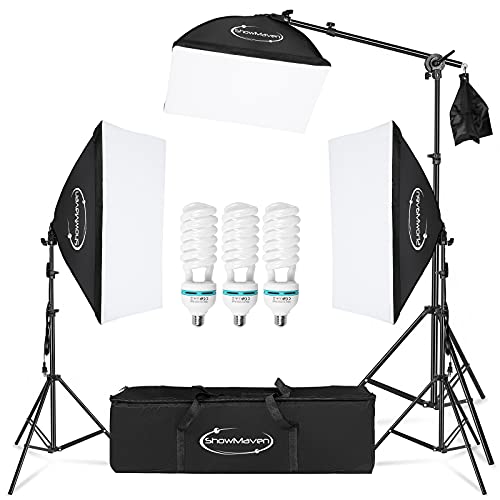ShowMaven Softbox Lighting Kit Photography- Professional Continuous Light System Photo Lighting Kit with E27 135W Bulbs 5500K Photo Equipment for Portraits Video Shooting