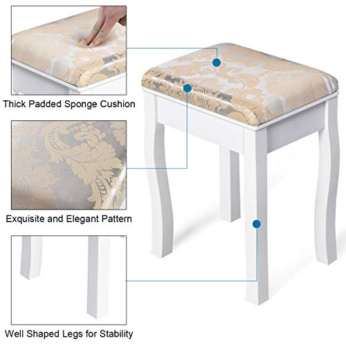 Giantex White Vanity Table Set with Stool, Dressing Table for Girls Women Mirror Makeup Table Desk Room Vanity Dresser, Large Bedroom Vanities w/Drawer