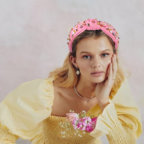 boderier Easter Headbands for Women Girls Easter Egg Headband Crystal Jewel Embellished Wide Knotted Headband Spring Holiday Easter Accessories (Cute Egg-Pink)