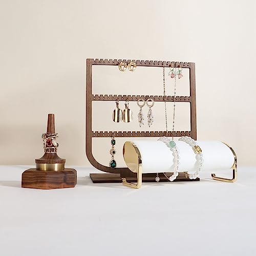 wooden hanging jewelry organizer, walnut jewelry display holder for selling, dangle necklace storage shelf, 3 tier earring display stands for selling【Jewelry shelf-3 tier】