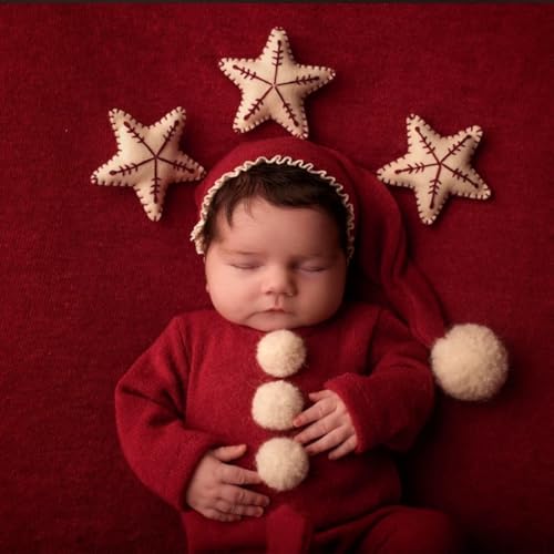 Christmas Newborn Baby Photo Shoot Props Outfits Crochet Clothes Santa Claus Red Hat Pants Photography Props - color: Deep Burgundy