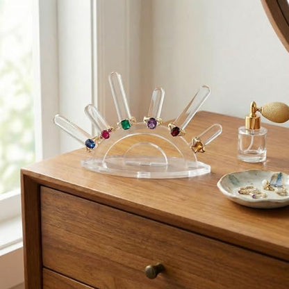 Ring Holder Display Small Clear Acrylic Organizer Stand for Women Jewelry Storage Transparent 6 Rods Wedding Ring Display Room Accessories