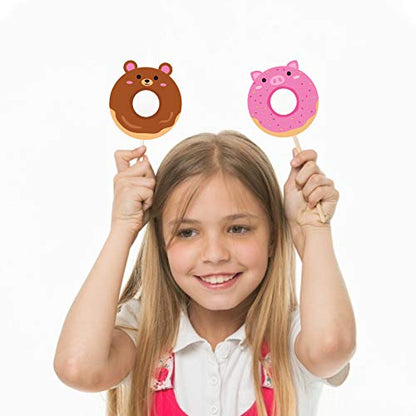 Generic Donut Photo Booth Props Set, 25pcs Paper & Wood, Pink, Solid, 7.8"W x 12"L, Photo Props for Birthday, Party, Photo Sessions - color: Donut