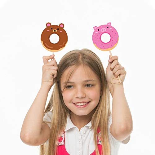 Generic Donut Photo Booth Props Set, 25pcs Paper & Wood, Pink, Solid, 7.8"W x 12"L, Photo Props for Birthday, Party, Photo Sessions - color: Donut