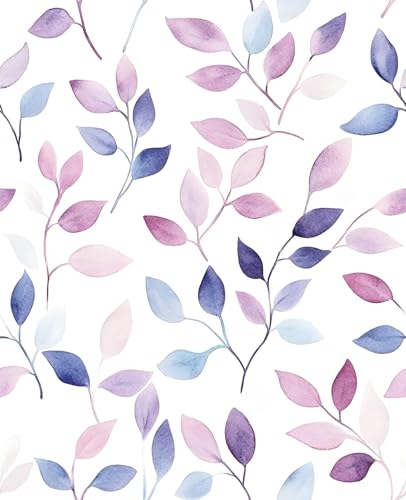 Boho Colofrul Leaf Peelable Wallpaper, Farmhouse Small Leaves Floral Self Adhesive Removable Wallpapers for Bedroom Kitchen Cabinet, Vinyl Casual Cottage Contact Paper 17.5In x 118In Navy Red - color: White/Indigo, size: 17.5" x 118"